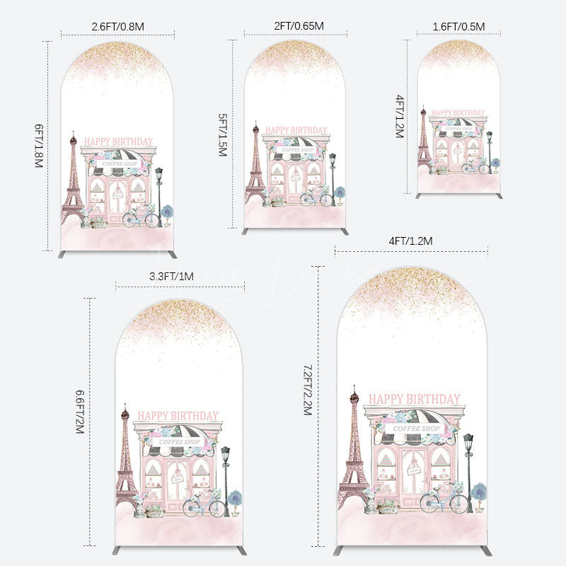 Lofaris Sweet Pink Paris French Cafe Birthday Arch Backdrop