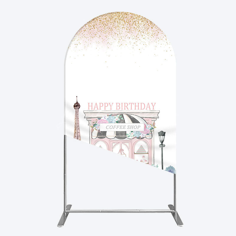 Lofaris Sweet Pink Paris French Cafe Birthday Arch Backdrop