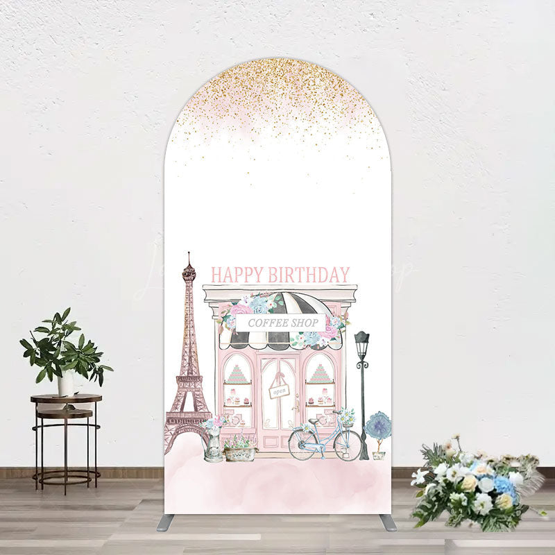 Lofaris Sweet Pink Paris French Cafe Birthday Arch Backdrop