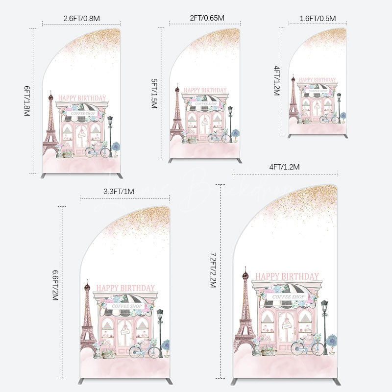 Lofaris Sweet Pink Paris French Cafe Birthday Half Moon Arch Backdrop