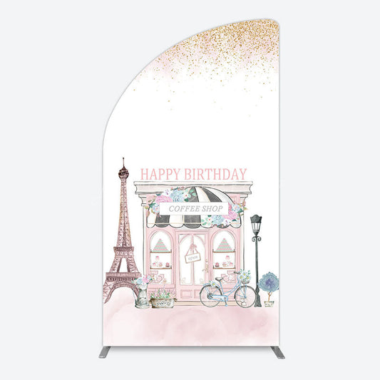 Lofaris Sweet Pink Paris French Cafe Birthday Half Moon Arch Backdrop