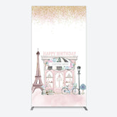 Lofaris Sweet Pink Paris French Cafe Birthday Rectangle Backdrop