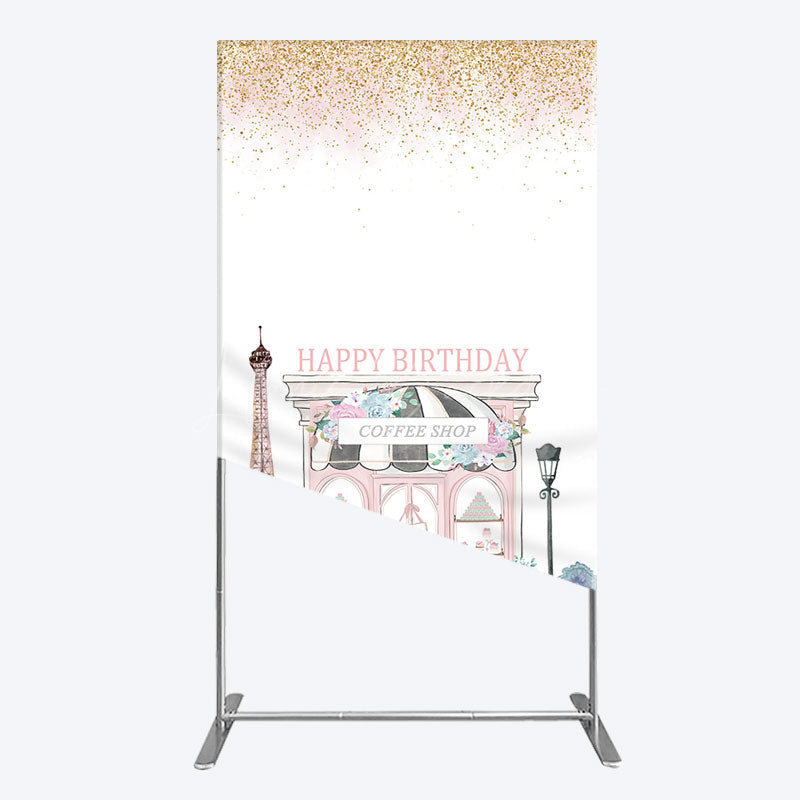 Lofaris Sweet Pink Paris French Cafe Birthday Rectangle Backdrop