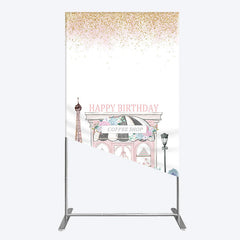 Lofaris Sweet Pink Paris French Cafe Birthday Rectangle Backdrop