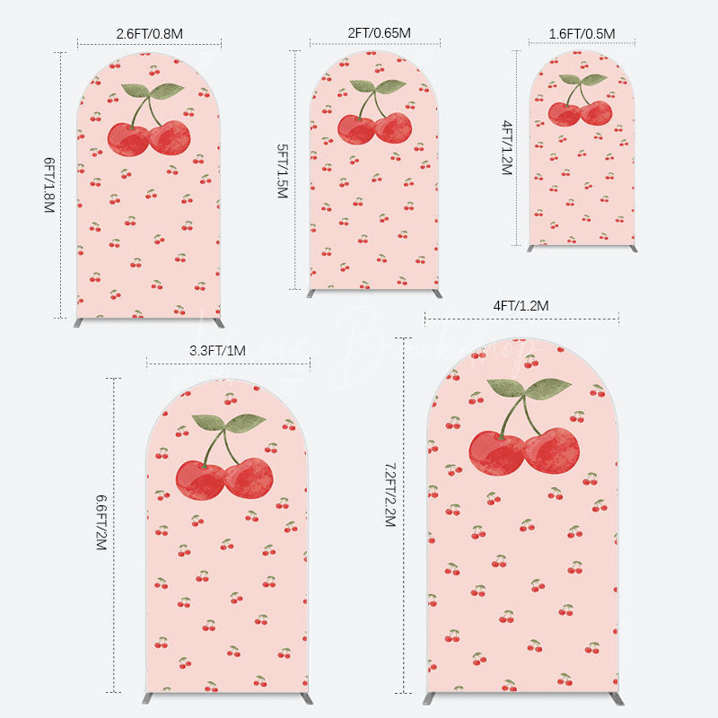 Lofaris Sweet Pink Red Cherry Happy Birthday Arch Backdrop