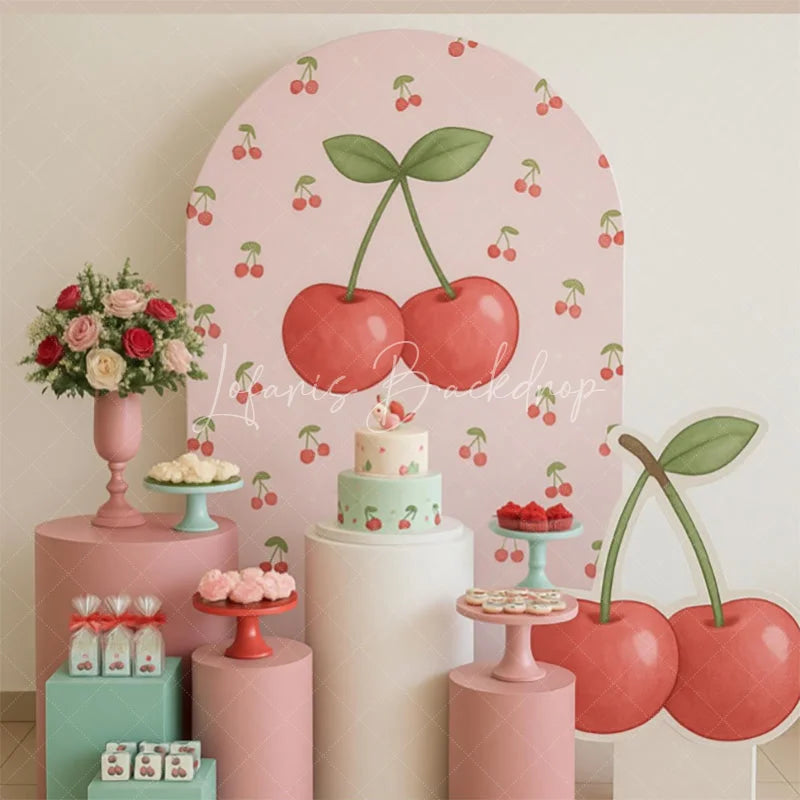 Lofaris Sweet Pink Red Cherry Happy Birthday Arch Backdrop