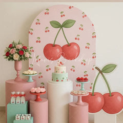 Lofaris Sweet Pink Red Cherry Happy Birthday Arch Backdrop