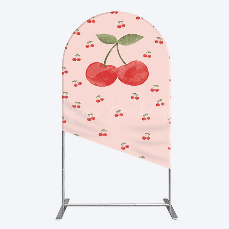 Lofaris Sweet Pink Red Cherry Happy Birthday Arch Backdrop