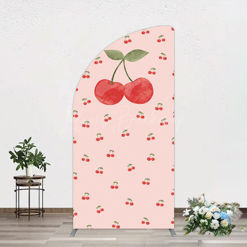 Lofaris Sweet Pink Red Cherry Happy Birthday Half Moon Arch Backdrop