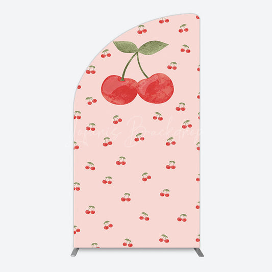 Lofaris Sweet Pink Red Cherry Happy Birthday Half Moon Arch Backdrop