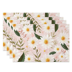 Lofaris Sweet Pink Spring Floral Placemats Set of 4 for Girls Baby Shower and Cheerful Kitchen Dining Decor