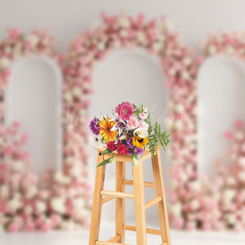 Lofaris Sweet Pink Triple Arch Door Elegant Wedding Backdrop
