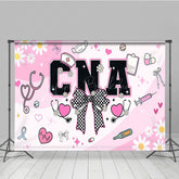 Lofaris Sweet Pink White Daisy Bow Happy CNA Week Backdrop
