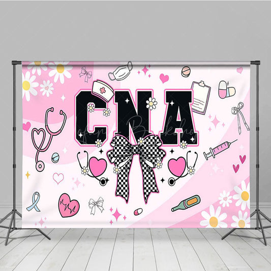 Lofaris Sweet Pink White Daisy Bow Happy CNA Week Backdrop