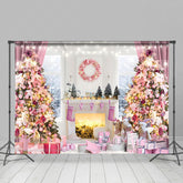 Lofaris Sweet Pinky Xmas Trees Light Happy Holiday Backdrop