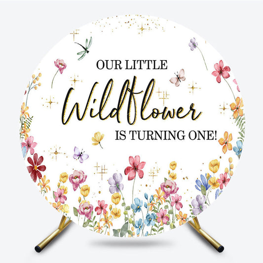 Lofaris Sweet Round Wildflower Happy First Birthday Backdrop