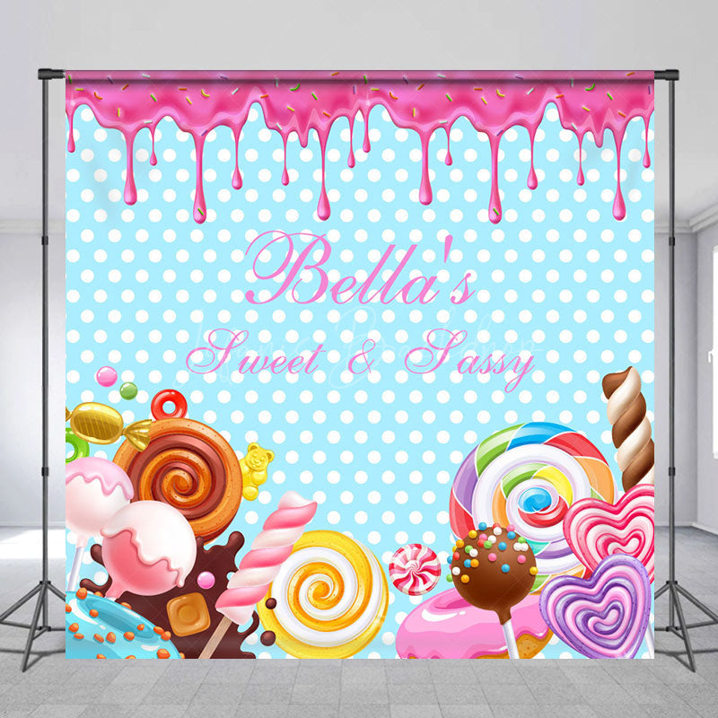 Lofaris Sweet Sassy Candyland Custom Name Birthday Backdrop