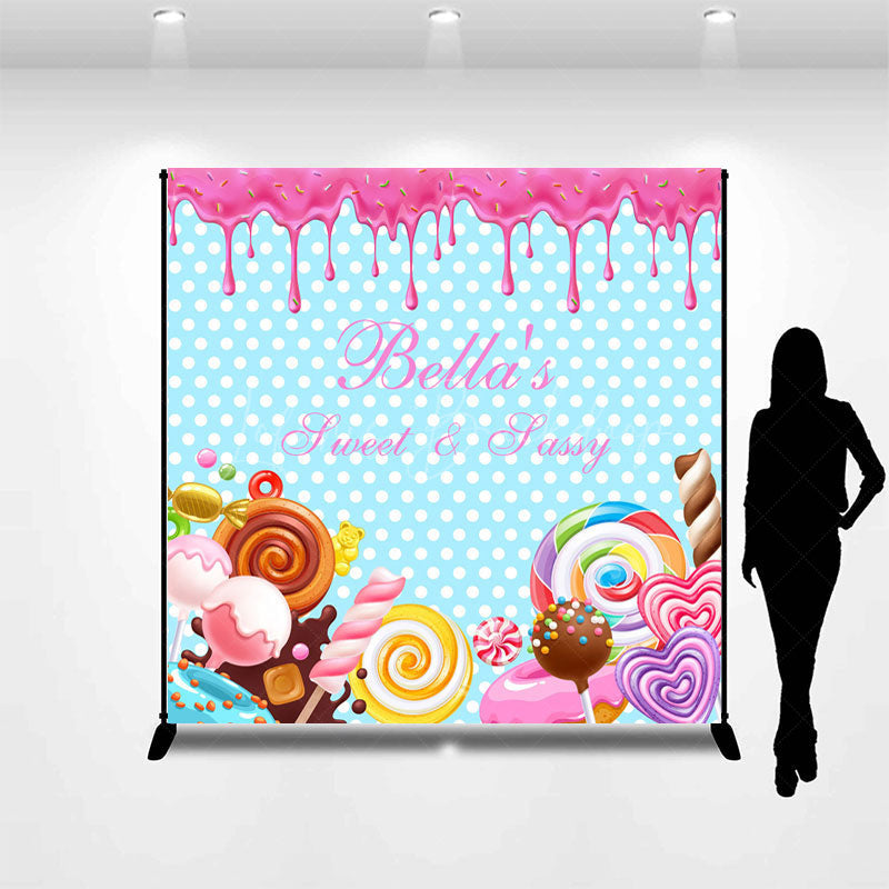 Lofaris Sweet Sassy Candyland Custom Name Birthday Backdrop