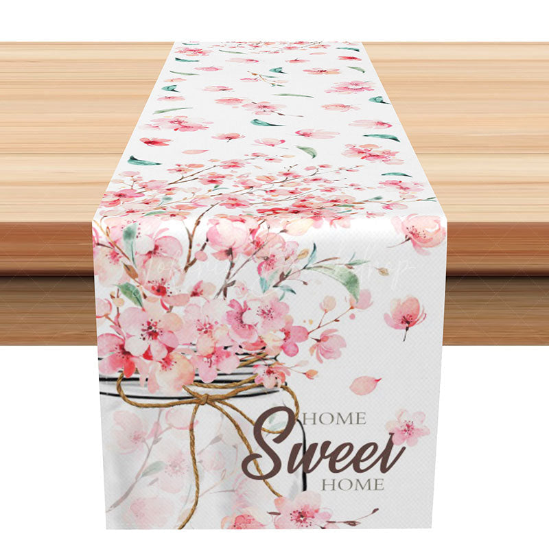Lofaris Sweet Spring Peach Blossom Table Runner Chinese Ink Painting Style Home Decor Pink Floral Kitchen Dining Linen