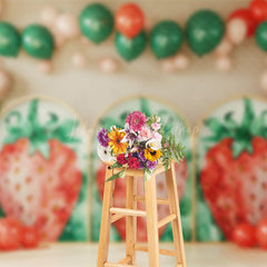 Lofaris Sweet Strawberry Balloon Birthday Cake Smash Backdrop