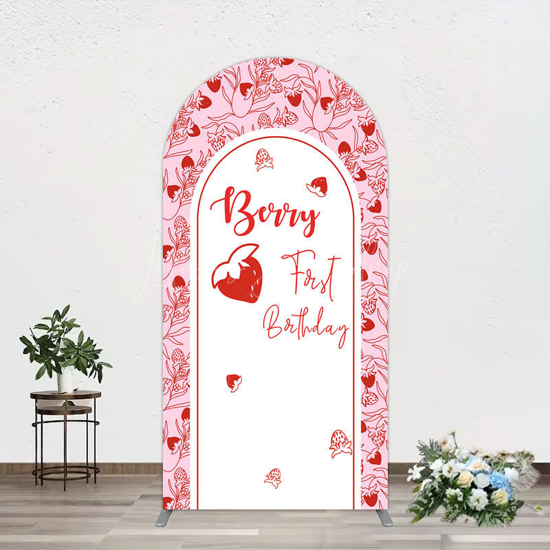 Lofaris Sweet Strawberry Cute First Birthday Arch Backdrop