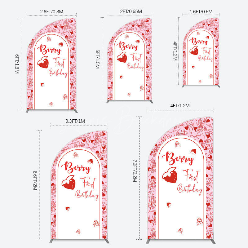 Lofaris Sweet Strawberry Cute First Birthday Half Moon Arch Backdrop