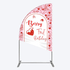 Lofaris Sweet Strawberry Cute First Birthday Half Moon Arch Backdrop