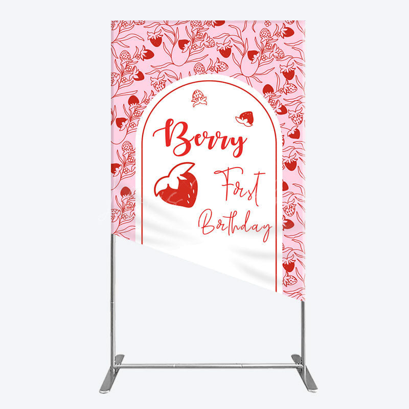Lofaris Sweet Strawberry Cute First Birthday Rectangle Backdrop
