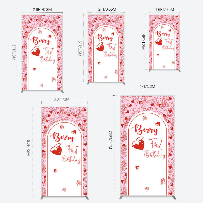Lofaris Sweet Strawberry Cute First Birthday Rectangle Backdrop