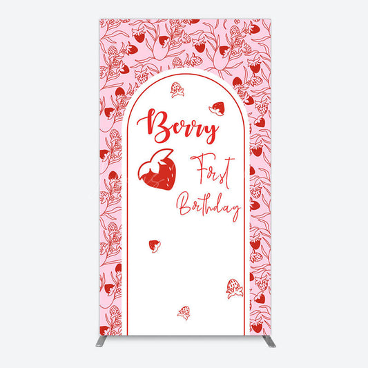 Lofaris Sweet Strawberry Cute First Birthday Rectangle Backdrop