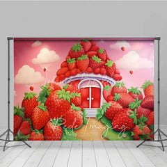 Lofaris Sweet Strawberry House Cake Smash Photography Backdrop Fantasy Fruit Garden Red Pink Background Kids Birthday Photo Prop