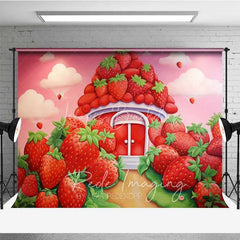 Lofaris Sweet Strawberry House Cake Smash Photography Backdrop Fantasy Fruit Garden Red Pink Background Kids Birthday Photo Prop