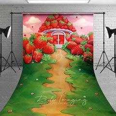 Lofaris Sweet Strawberry House Cake Smash Sweep Backdrop Garden Path Green Grass Photography Floor Mat Fruit Theme Decoration