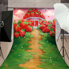Lofaris Sweet Strawberry House Cake Smash Sweep Backdrop Garden Path Green Grass Photography Floor Mat Fruit Theme Decoration