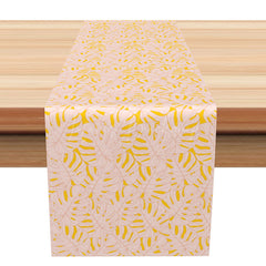 Lofaris Sweet Summer Leaves Table Runner in Pink and Yellow Repeating Botanical Pattern Fresh Kitchen or Party Decor
