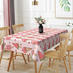 Lofaris Sweet Summer Rectangle Tablecloth Pink Ice Cream and Watermelon Dining Table Decor