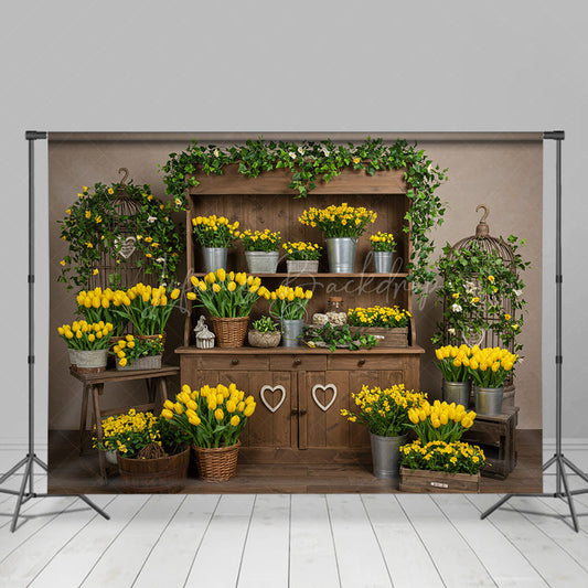 Lofaris Sweet Tulip Cabinet Wooded Yellow Indoor Backdrop