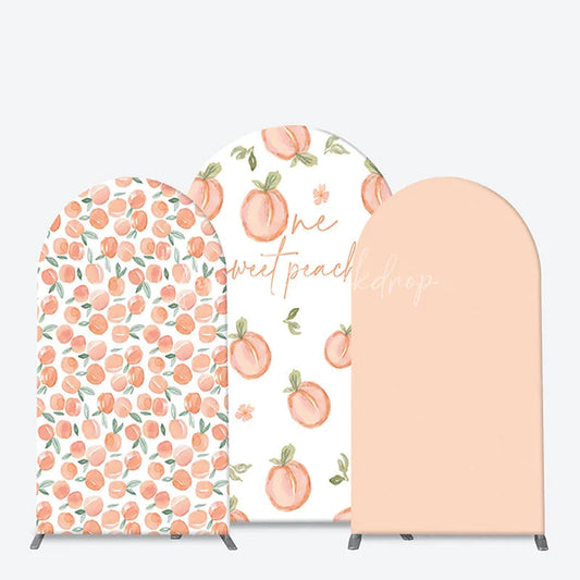 Lofaris Sweet Watercolor Peach Pattern Arch Backdrop Kit One Text and Solid Blush for First Birthday Party