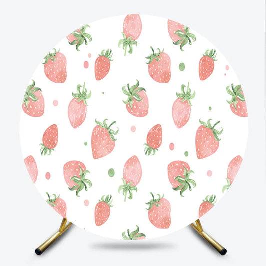 Lofaris Sweet Watercolor Strawberry Pattern Round Backdrop Fresh Pink Fruit Design for Baby Shower and Birthday Party