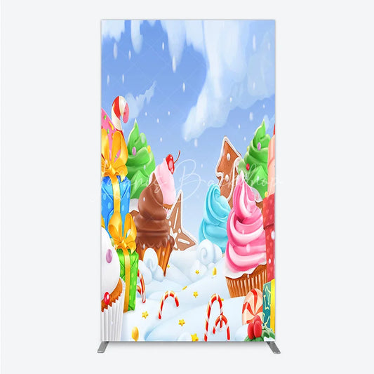Lofaris Sweet Winter Wonderland Rectangle Arch Backdrop with Candy Canes Cupcakes and Festive Gifts for Holiday Parties