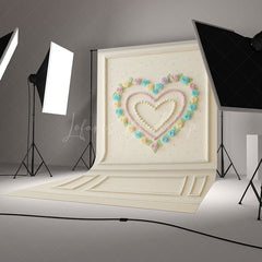 Lofaris Sweetheart Cake Smash Photography Backdrop Pastel Cream Roses Heart on White Wall First Birthday Photo Prop