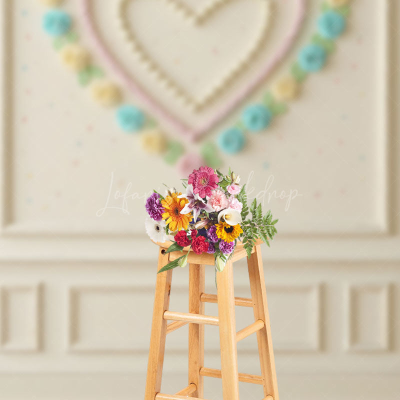 Lofaris Sweetheart Cake Smash Photography Backdrop Pastel Cream Roses Heart on White Wall First Birthday Photo Prop