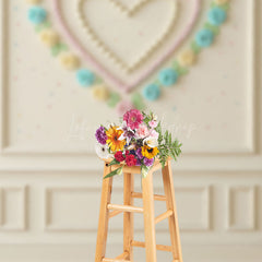 Lofaris Sweetheart Cake Smash Photography Backdrop Pastel Cream Roses Heart on White Wall First Birthday Photo Prop