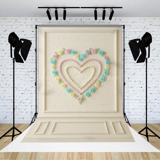 Lofaris Sweetheart Cake Smash Photography Backdrop Pastel Cream Roses Heart on White Wall First Birthday Photo Prop