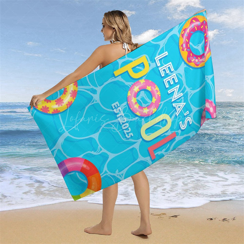 Lofaris Swimming Pool Donuts Custom Est Name Beach Towel