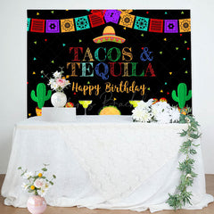 Lofaris Tacos Tequila Colorful Flags Happy Birthday Backdrop