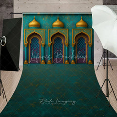 Lofaris Teal and Gold Arabian Archways Sweep Backdrop Exotic Moroccan Palace Photography Studio Prop for Parties Events