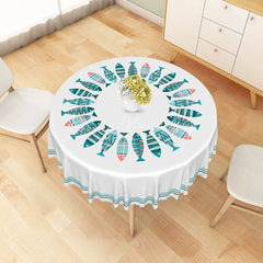 Lofaris Teal and Orange Fish Circle Round Tablecloth Coastal Nautical Style Dining Decor