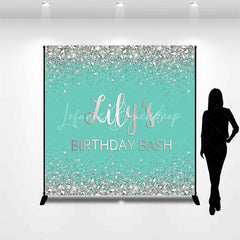 Lofaris Teal and Silver Glitter Diamond Custom Birthday Backdrop Personalized Name Bash Party Decor