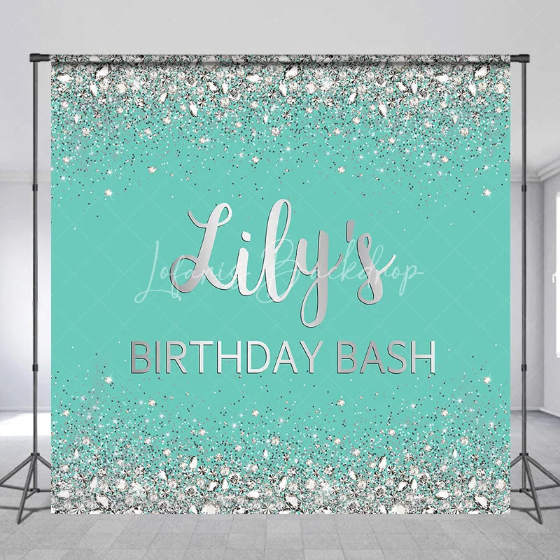 Lofaris Teal and Silver Glitter Diamond Custom Birthday Backdrop Personalized Name Bash Party Decor